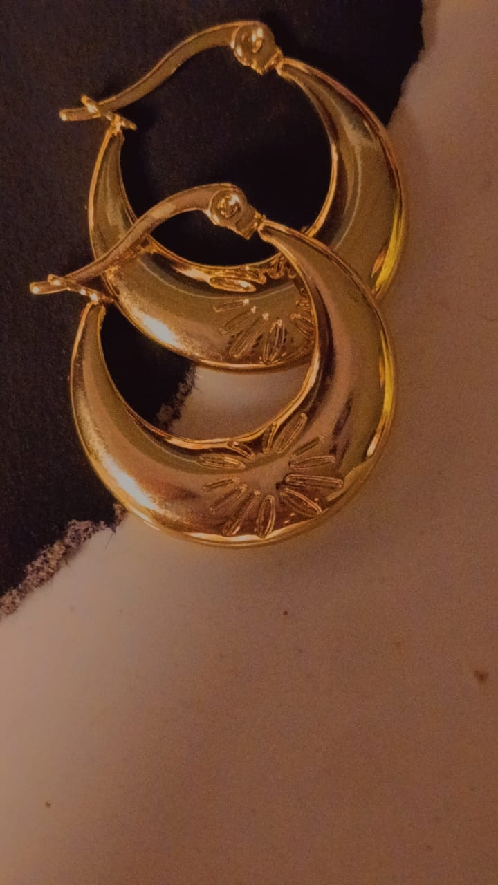 Golden Shine Engraved Hoop Earrings - Image 2