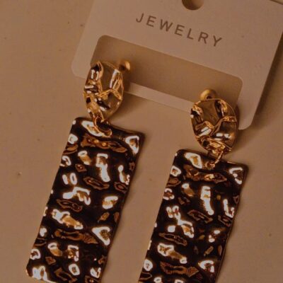Anti- tarnish gold textured rectangle drop earrings for women.