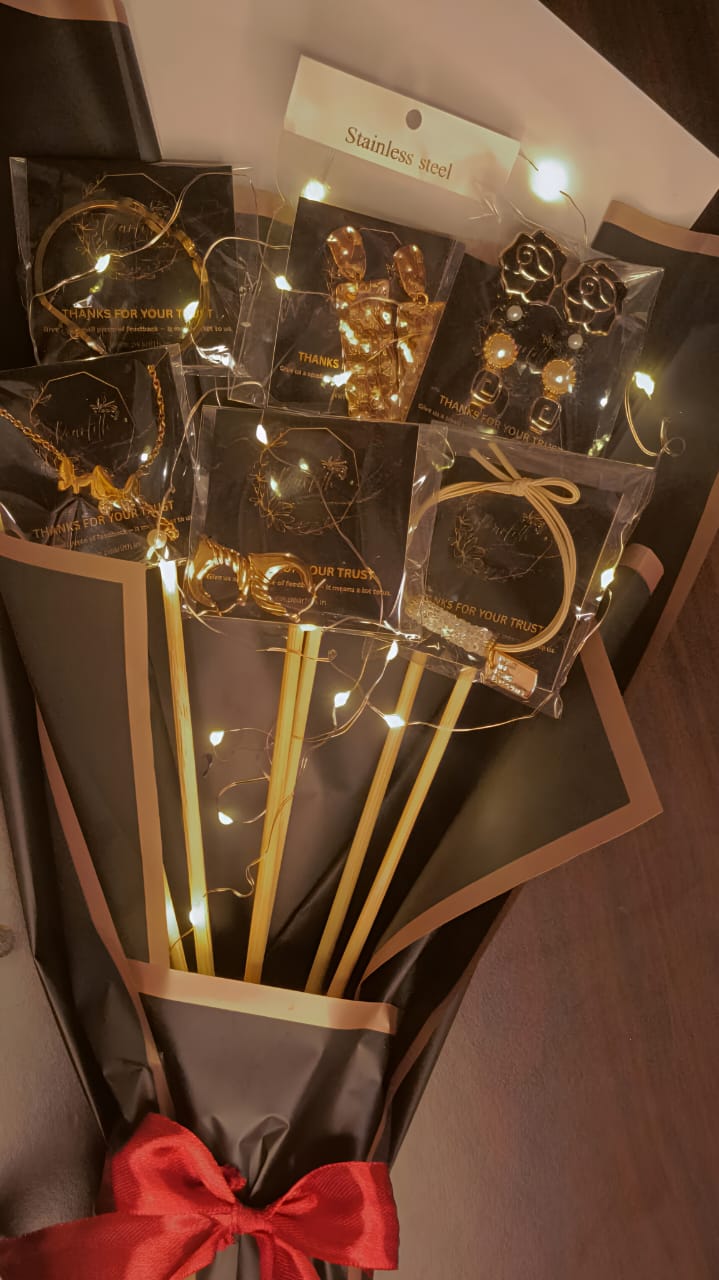 Golden Glow Jewelry Bouquet-Premium Stainless Steel Gift Hamper - Image 2